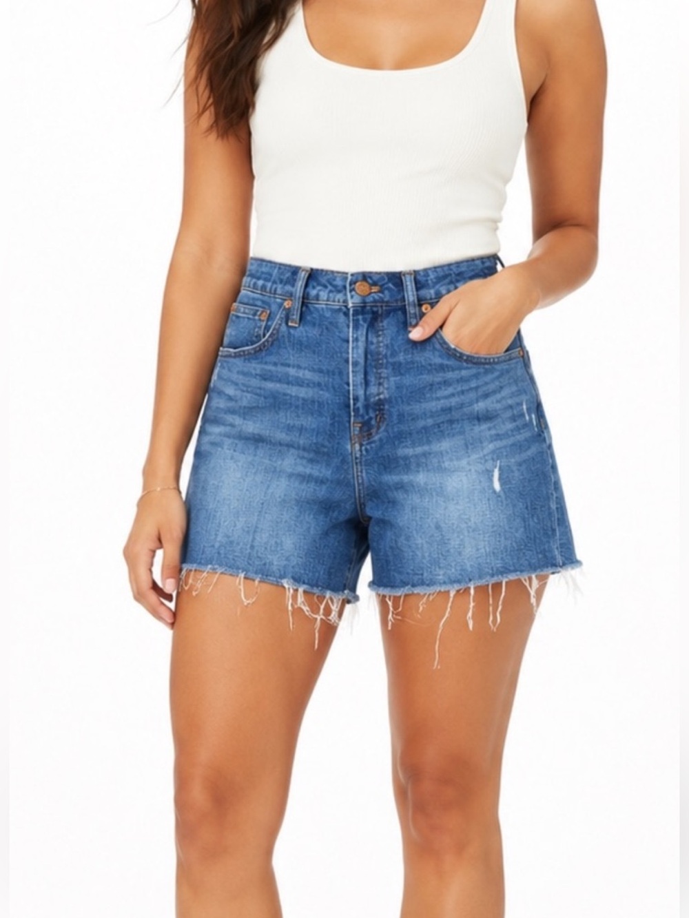 Madewell High-Rise Denim Shorts Size 31 Medium Wash Raw Hem